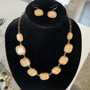 21" Square Stone Necklace with matching Earrings